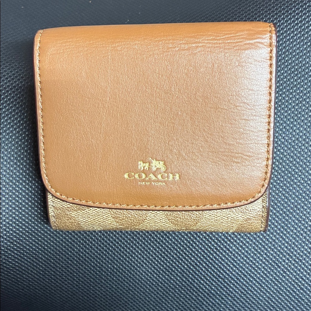 Coach Brown and Gold Compact Tri-Fold Wallet